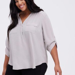 Torrid 2x Harper Georgette Pullover 3/4 Sleeve Blouse (Grey)